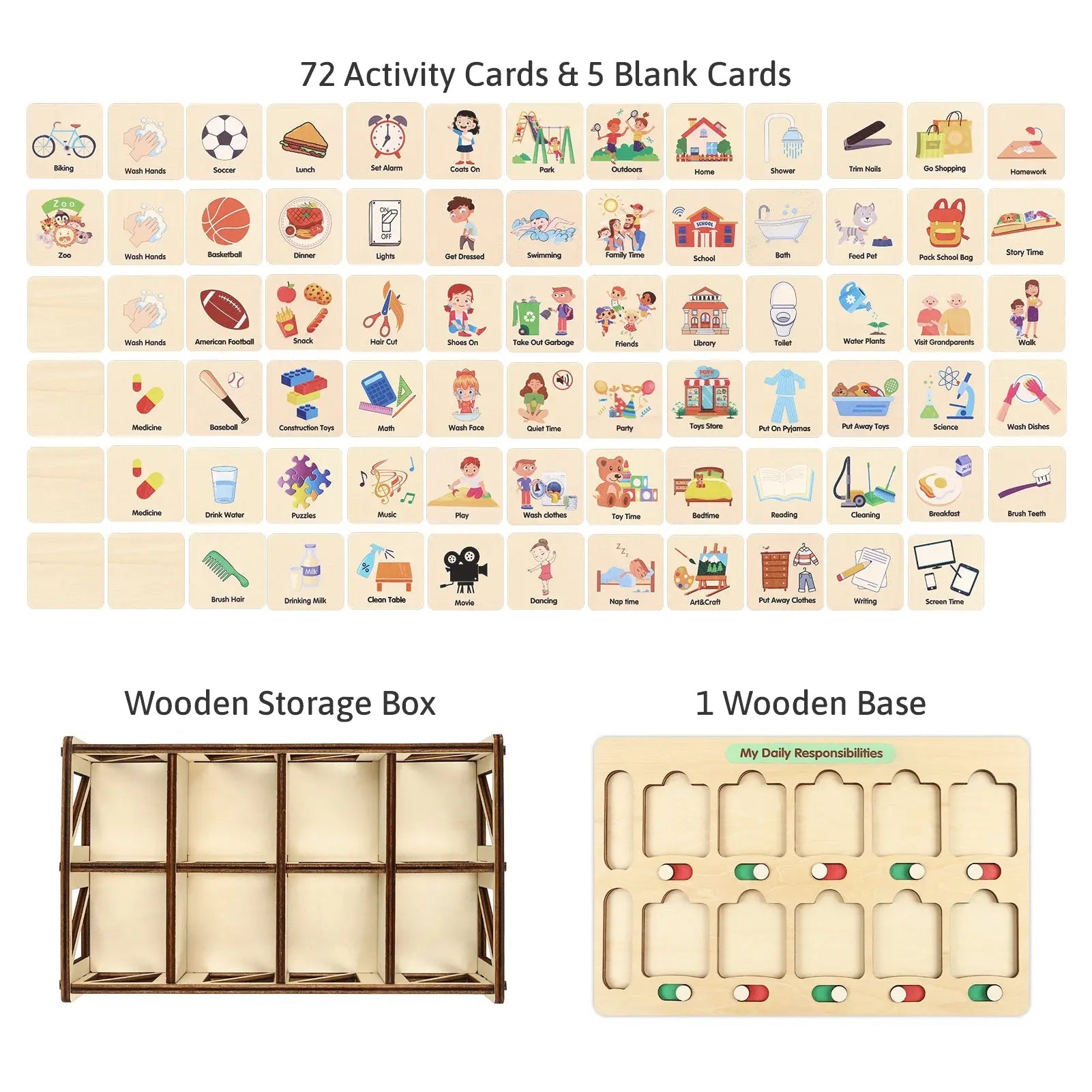 Montessori Wooden Visual Schedule for Kids - Daily Routine Board for 3-6 Years Old
