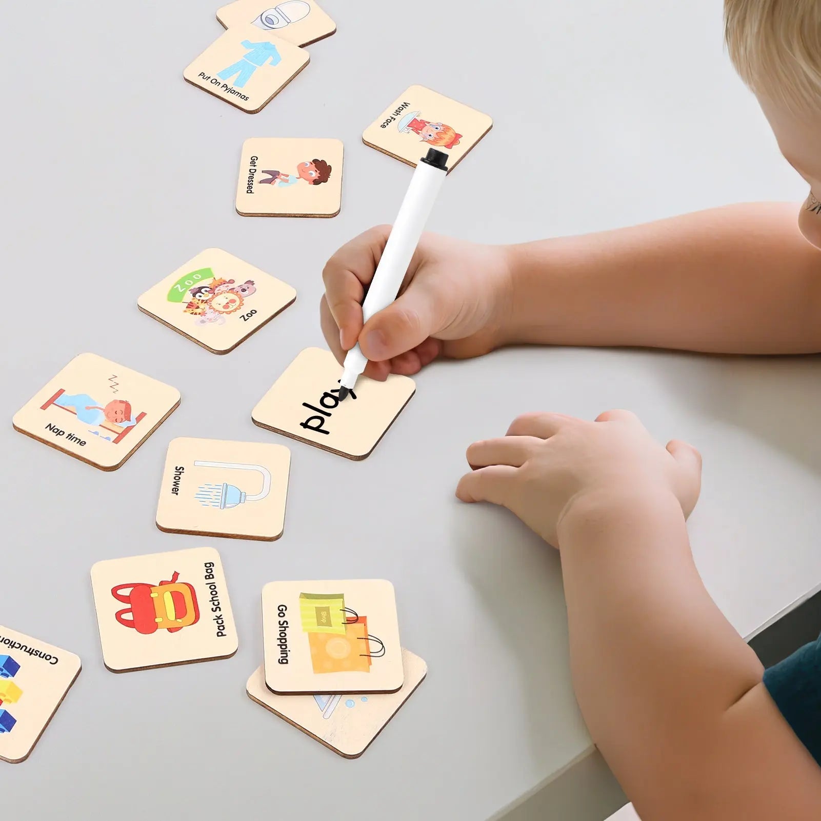 Montessori Wooden Visual Schedule for Kids - Daily Routine Board for 3-6 Years Old