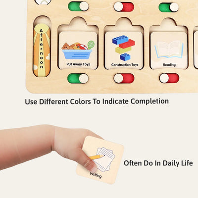 Montessori Wooden Visual Schedule for Kids - Daily Routine Board for 3-6 Years Old