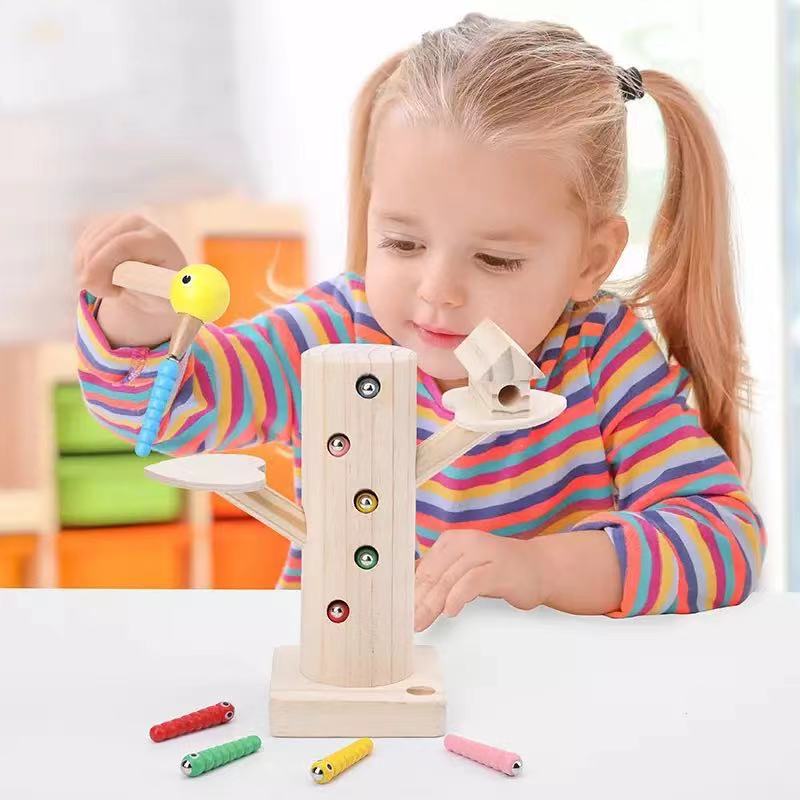 Wooden Tree and Catch Worms Game-Fine motor skills toys