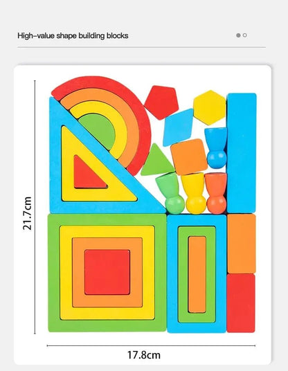 Blocks Puzzle – Improve Geometric Thinking Wooden Stacking Blocks Set Educational Different Shapes for Home Play