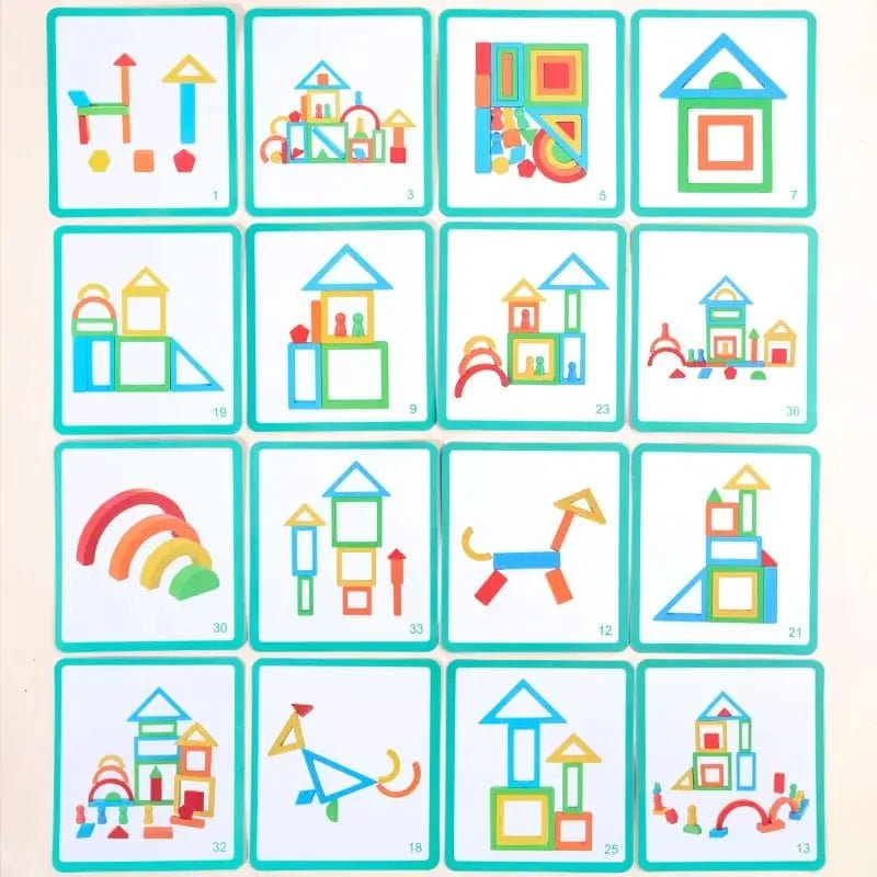 Blocks Puzzle – Improve Geometric Thinking Wooden Stacking Blocks Set Educational Different Shapes for Home Play