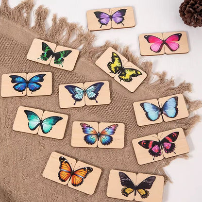 Butterfly Symmetry Matching Puzzle Set | Wooden Educational Puzzle with Storage Box