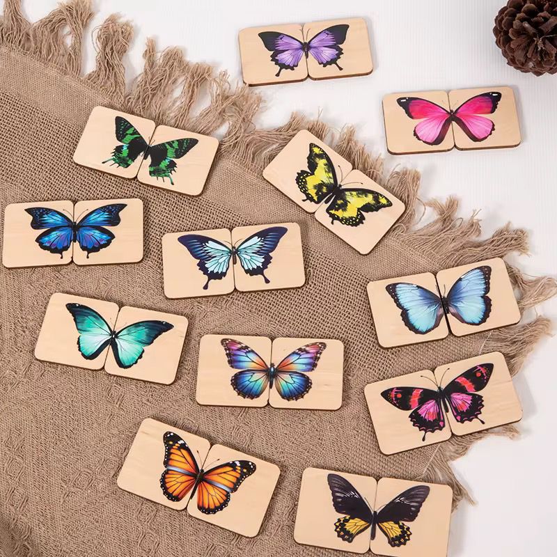 Butterfly Symmetry Matching Puzzle Set | Wooden Educational Puzzle with Storage Box