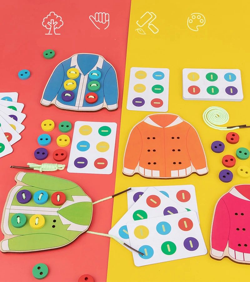 Button Matching and Lacing Set - Fine Motor and Color Sorting Activity