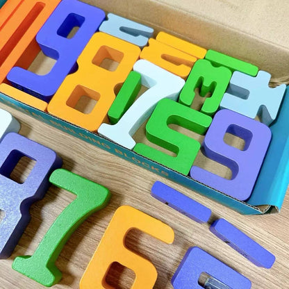 10 Wooden Number Blocks Kids Learning Maths Counting Toys Building Blocks