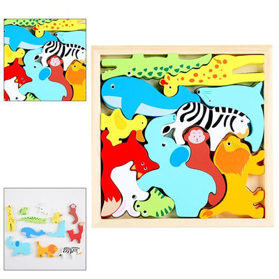 Fidtoy Wooden Animal & Forest Puzzle Set – Montessori Educational Toy for Toddlers
