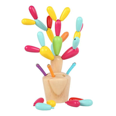 Juego de cactus y gusanos de madera 2 en 1 - Juguetes para desarrollar la motricidad fina