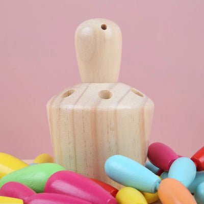 Juego de cactus y gusanos de madera 2 en 1 - Juguetes para desarrollar la motricidad fina