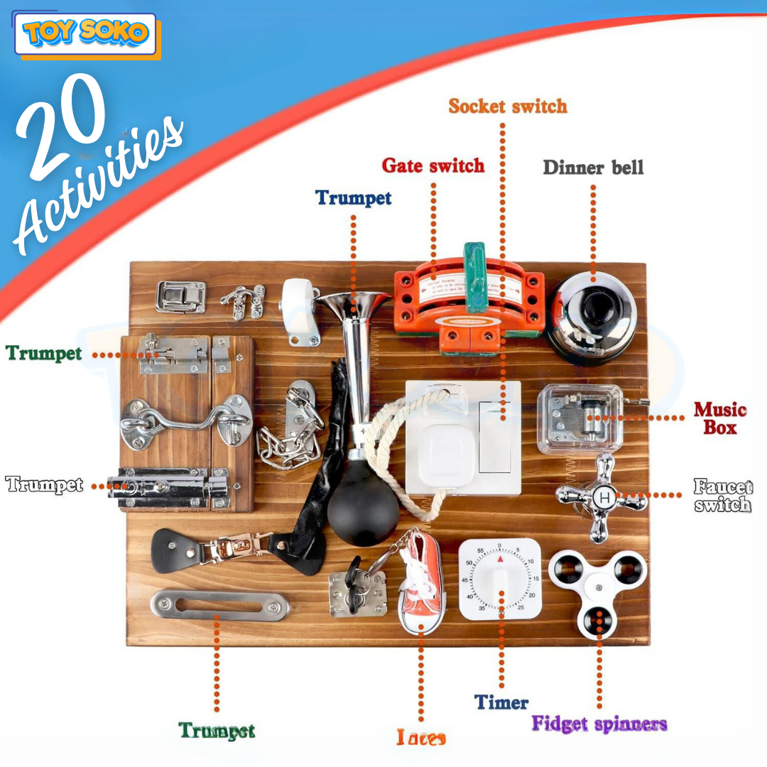 Carbon Grey Busy Board – learning toys for 4 year olds