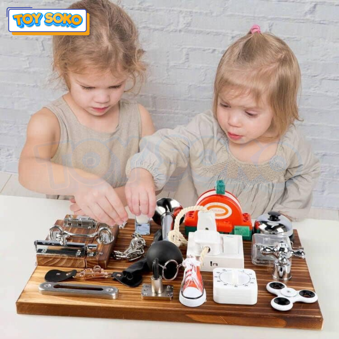 Carbon Grey Busy Board – learning toys for 4 year olds