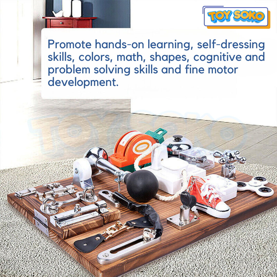 Carbon Grey Busy Board – learning toys for 4 year olds