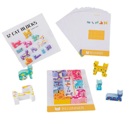Wooden Cat Pattern Challenge Blocks - 12 Pieces