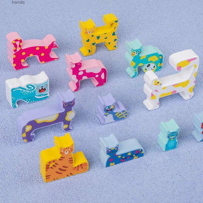 Wooden Cat Pattern Challenge Blocks - 12 Pieces