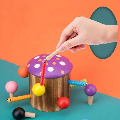 Wooden Catch Mushroom and Worms Game- Fine motor skills toys