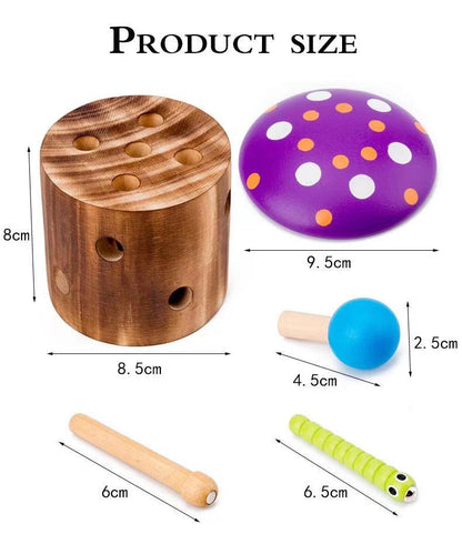 Wooden Catch Mushroom and Worms Game- Fine motor skills toys