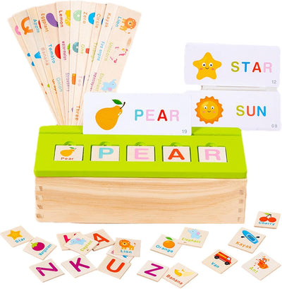 Caja de objetos y tarjetas de emparejamiento para la clasificación de conocimientos en madera - 048