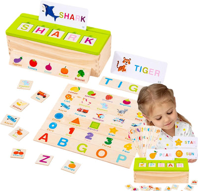 Caja de objetos y tarjetas de emparejamiento para la clasificación de conocimientos en madera - 048