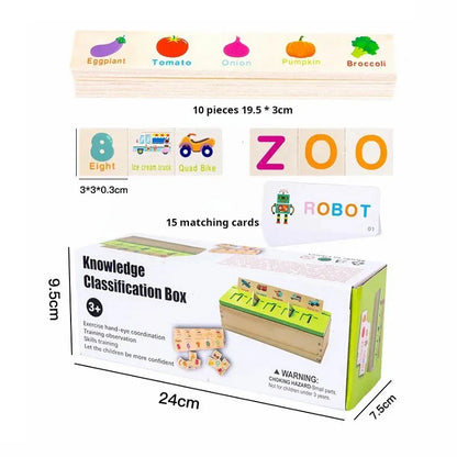 Wooden Knowledge Classification Objects Matching and Flash Cards Box - 048