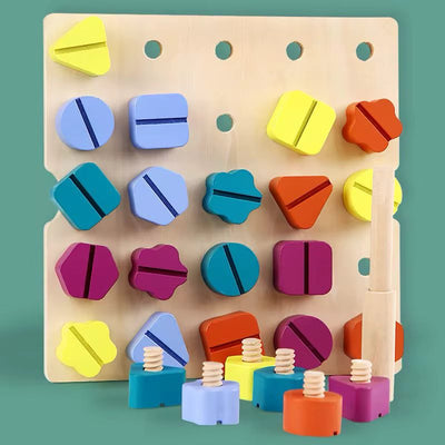 Planche à vis Montessori en bois | Jouet de tri et d'association de formes d'écrous arc-en-ciel