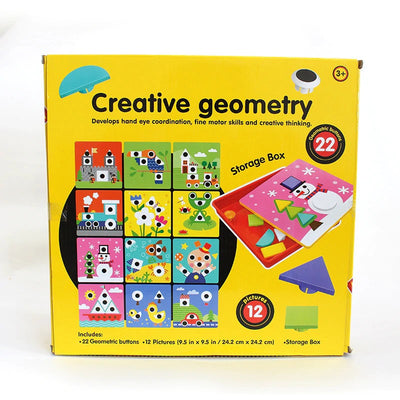 Fidtoy Geometric Button Puzzle Toy with 12 Picture Cards