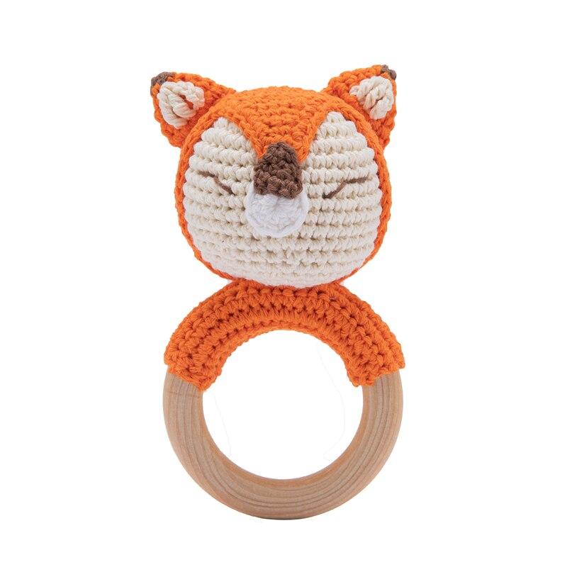 Fidtoy Crochet Wooden Baby Rattle – Soft Newborn Sensory Toy with Wooden Ring