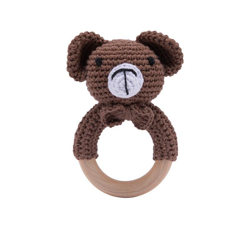 Fidtoy Crochet Wooden Baby Rattle – Soft Newborn Sensory Toy with Wooden Ring