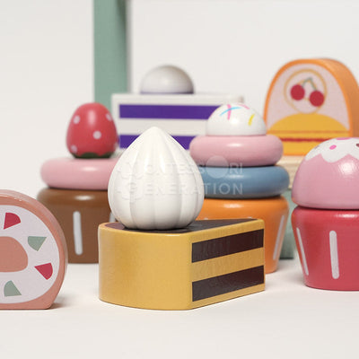Fidtoy Juego de apilamiento de magdalenas de madera - Juguete de simulación para niños pequeños