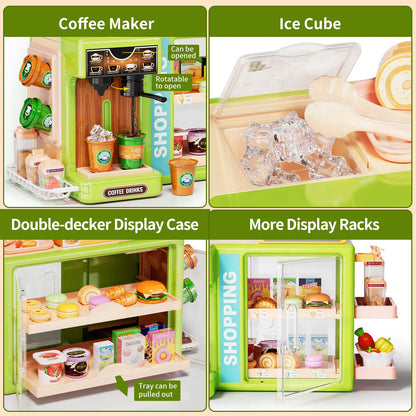 Supermarket Playset Deluxe Grocery Store with Cash Register & Coffee Maker  Educational Role Play Toy for Toddlers & Kids (Green or Pink)