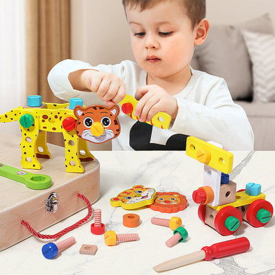Fidtoy Smart Animal Tool Set | Wooden STEM Building Toy for Toddlers 3+