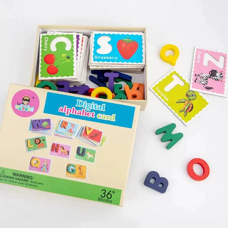 Digital Alphabet card game – Numeric wooden pieces