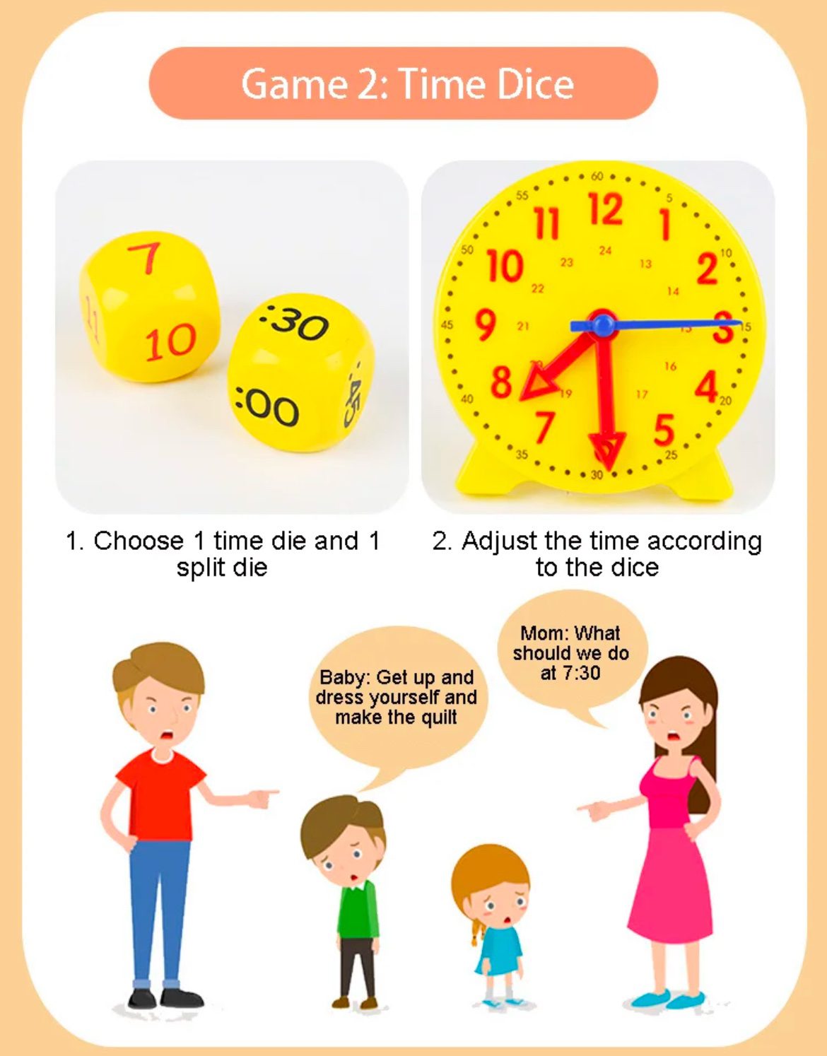 Digital Clock Time Learning Kit – Interactive Time-Telling Toy with Matching Cards and Dice