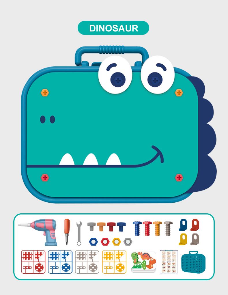 Dino Drill STEM Construction Kit - Open-Ended Building Toy with Electric Screwdriver for Kids