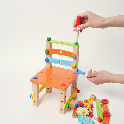Fidtoy Wooden Tool Building Chair Set for Kids 3+