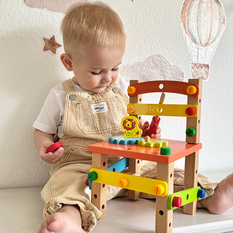Fidtoy Wooden Tool Building Chair Set for Kids 3+