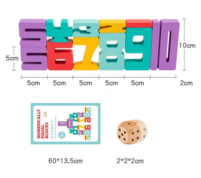 Blocs de construction numériques – Ensemble de chiffres doubles en bois avec dés pour les jeux de mathématiques, d'empilement et de comptage