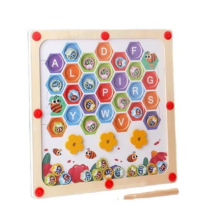 Tablette magnétique d'association alphabétique | Reconnaissance des lettres sur le thème des abeilles | Activité effaçable recto-verso