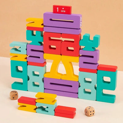 Blocs de construction numériques – Ensemble de chiffres doubles en bois avec dés pour les jeux de mathématiques, d'empilement et de comptage