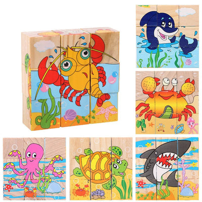 Fidtoy 3D Wooden Puzzle for Toddlers – 6-in-1 Animal Cube Educational Toy