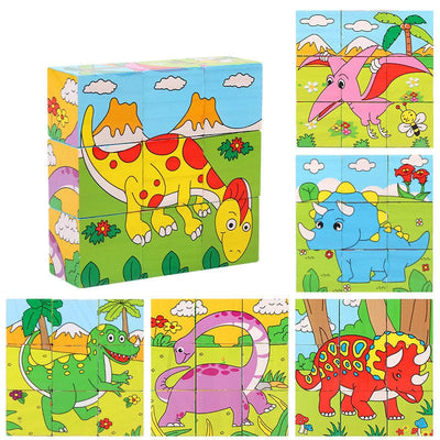 Fidtoy 3D Wooden Puzzle for Toddlers – 6-in-1 Animal Cube Educational Toy