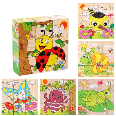 Fidtoy 3D Wooden Puzzle for Toddlers – 6-in-1 Animal Cube Educational Toy