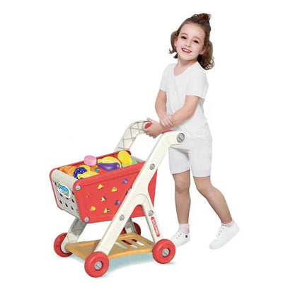 Fidtoy Kids Shopping Cart Toy Set with Pretend Food Accessories Adjustable Supermarket Role Play Cart for Toddlers