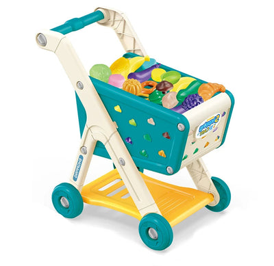 Fidtoy Kids Shopping Cart Toy Set with Pretend Food Accessories Adjustable Supermarket Role Play Cart for Toddlers