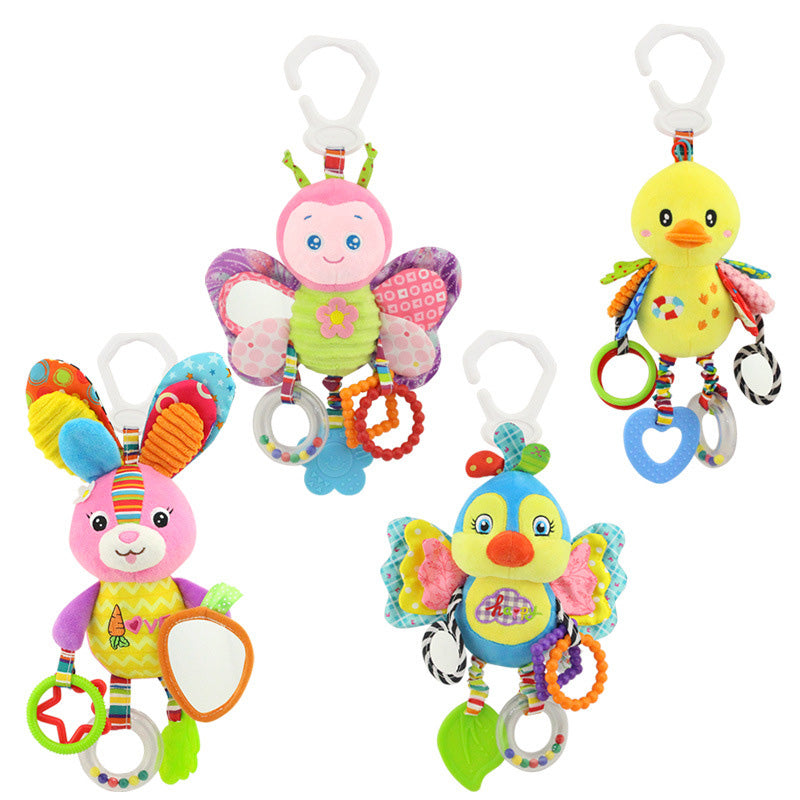 Fidtoy Baby Hanging Sensory Toy for Stroller Crib and Car Seat – Plush Rattle Teether Activity Toy