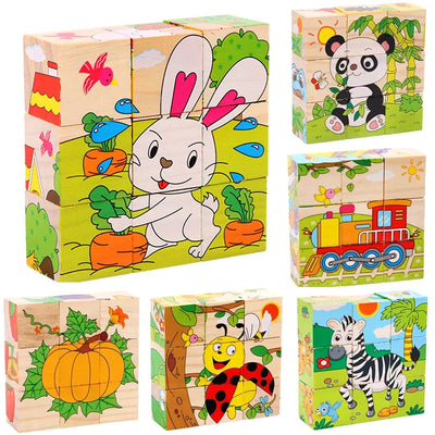 Fidtoy 3D Wooden Puzzle for Toddlers – 6-in-1 Animal Cube Educational Toy