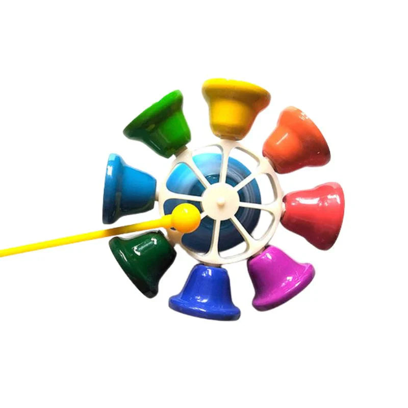Rotating Rainbow Spinning 8  Bell Set Kids Percussion Musical Instrument Sound Toy Chime