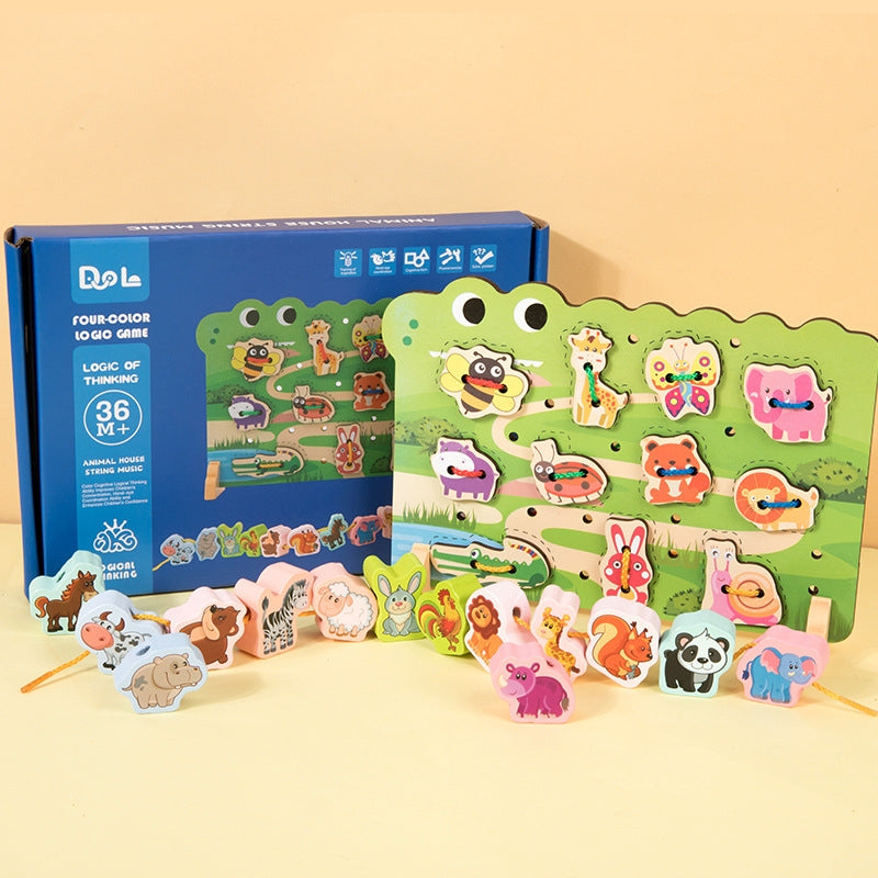 Kit de enhebrado de animales de madera con cordón - 062