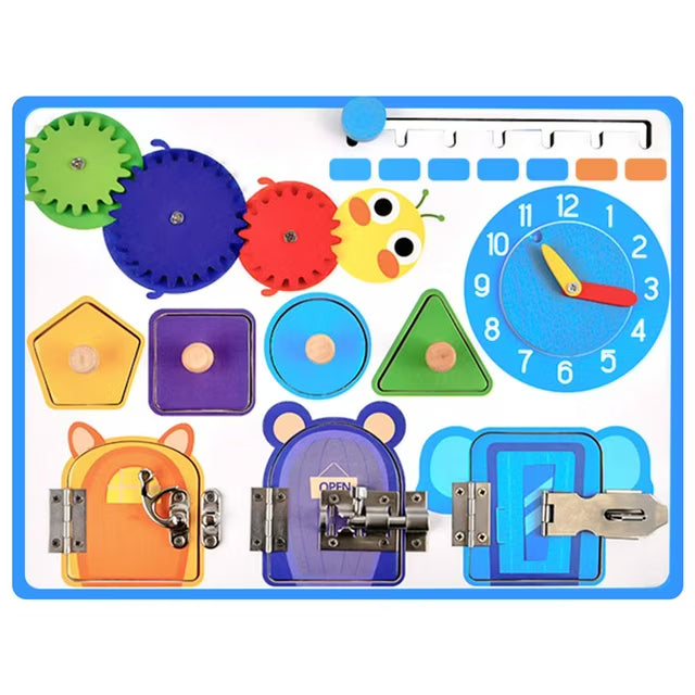 Fidtoy Tableau d'activités sensoriel en bois avec formes géométriques Montessori, jouet d'apprentissage de la motricité fine pour enfants de 2 à 6 ans