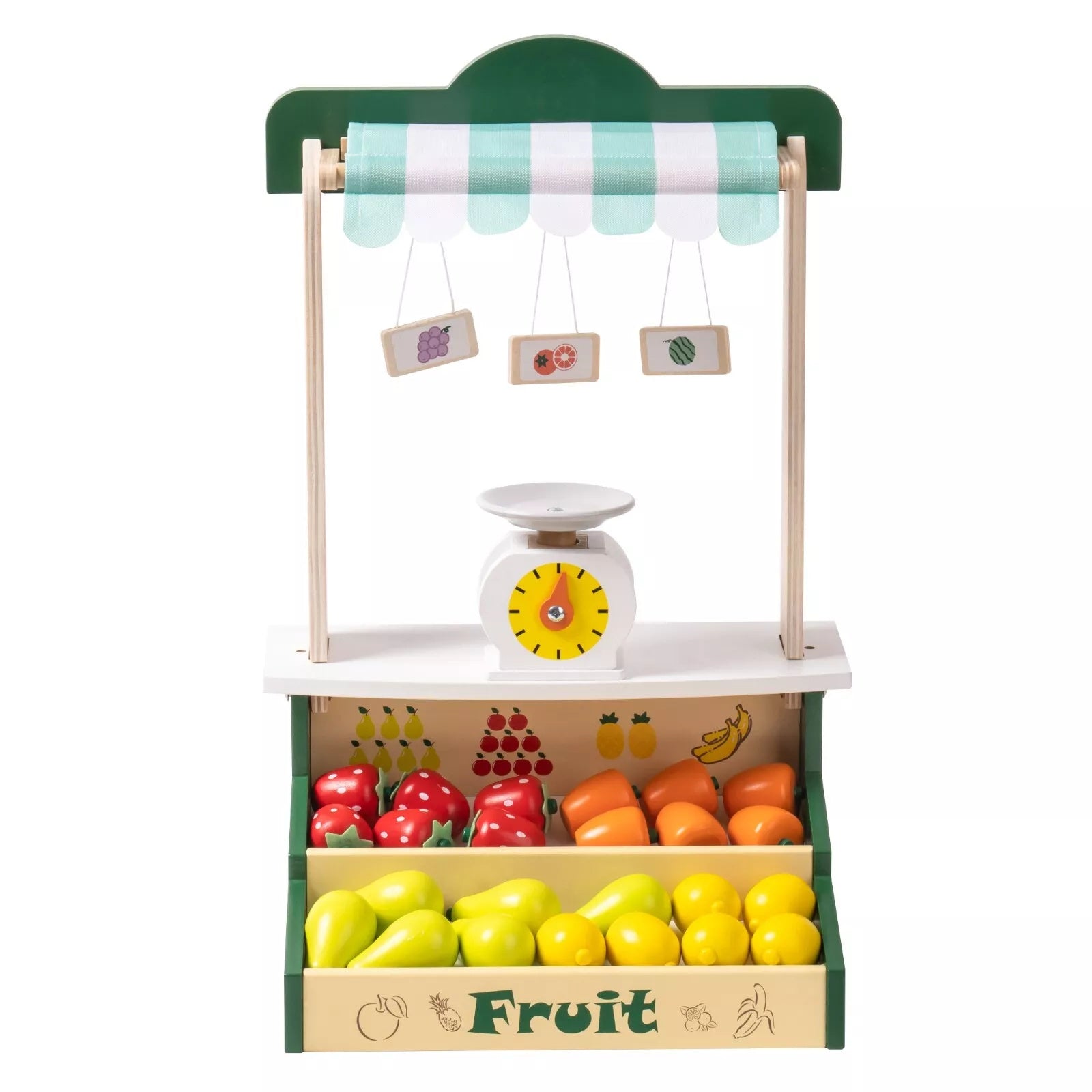 Wooden Farmers Market Stand Fruit Stall Toy Grocery Store Set For Kids