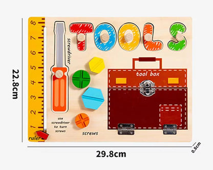 Trucks and Tools Busy Board – Wooden Construction Puzzle with Gears and Screws